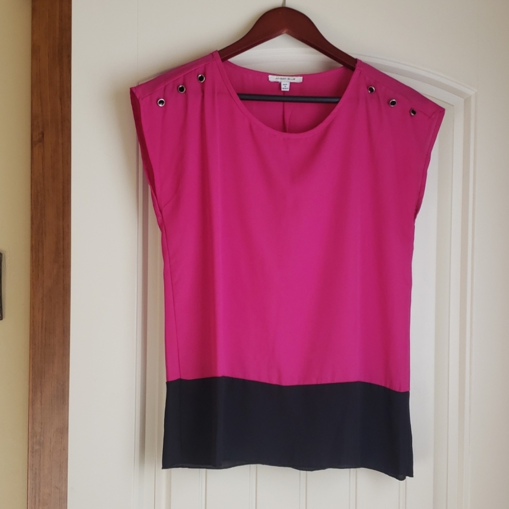 Amber Blue Cap-Sleeve Top, pink & black, size M